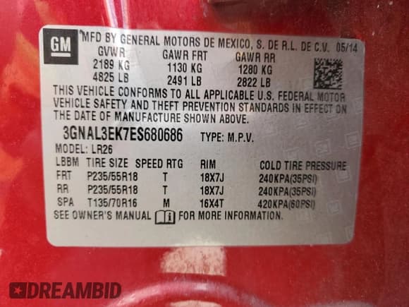 ✅ 2014 Chevrolet Captiva Sport LT • VIN: 3GNAL3EK7ES680686 • Lot: 88669195. Wystawiony na Copart z przebiegiem 144 916 mil. Bezpłatny archiwum sprzedaży aukcyjnych z USA i szczegółowy raport historii pojazdu na DreamBid. Zdjęcie 13.