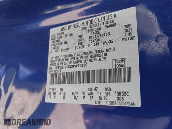 ✅ 2003 Ford Ranger XL • VIN: 1FTYR10UX3PA91338 • Lot: 42897753. Wystawiony na IAAI z przebiegiem 108 500 mil. Bezpłatny archiwum sprzedaży aukcyjnych z USA i szczegółowy raport historii pojazdu na DreamBid. Zdjęcie 8.