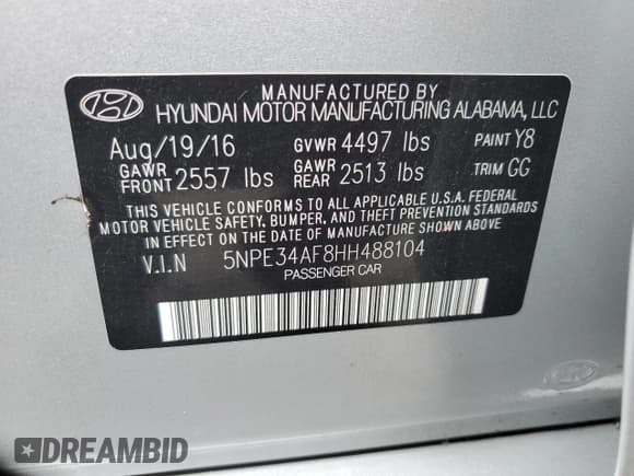 ✅ 2017 Hyundai Sonata Sport • VIN: 5NPE34AF8HH488104 • Lot: 45428843. Listed on Copart with 71,085 mi. Free auction sales archive from the USA and detailed vehicle history report at DreamBid. Image 14.
