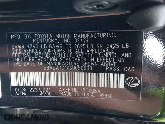 ✅ 2025 Lexus ES 300h • VIN: 58ADA1C1XSU058898 • Лот: 42206662. Опубликован ранее на IAAI с пробегом 22 815 миль. Бесплатный доступ к архиву аукционных продаж из США и подробный отчёт об истории автомобиля на DreamBid. Изображение 9.