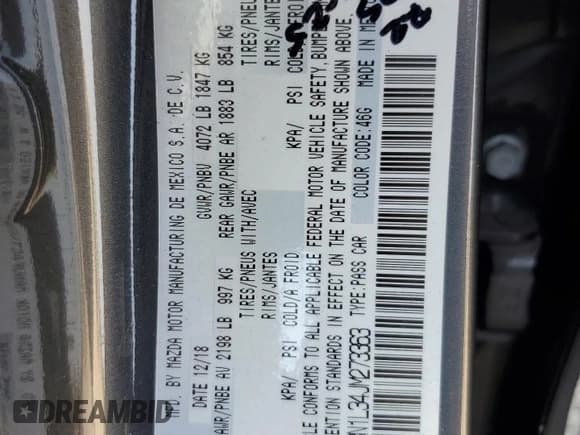 ✅ 2018 Mazda 3 Touring • VIN: 3MZBN1L34JM273363 • Lot: 68000545. Wystawiony na Copart z przebiegiem 56 334 mil. Bezpłatny archiwum sprzedaży aukcyjnych z USA i szczegółowy raport historii pojazdu na DreamBid. Zdjęcie 12.