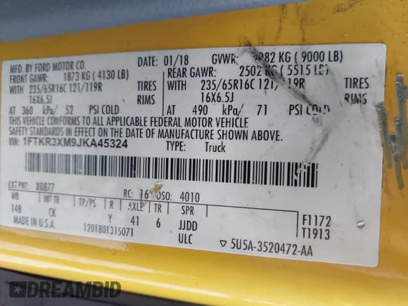 ✅ 2018 Ford Transit • VIN: 1FTKR3XM9JKA45324 • Лот: 42651828. Опубликован ранее на IAAI с пробегом 125 015 миль. Бесплатный доступ к архиву аукционных продаж из США и подробный отчёт об истории автомобиля на DreamBid. Изображение 9.