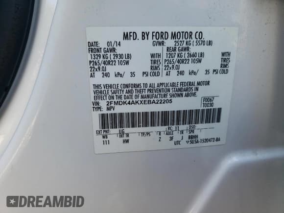 ✅ 2014 Ford Edge Sport • VIN: 2FMDK4AKXEBA22205 • Lot: 71406385. Listed on Copart with 177,189 mi. Free auction sales archive from the USA and detailed vehicle history report at DreamBid. Image 13.