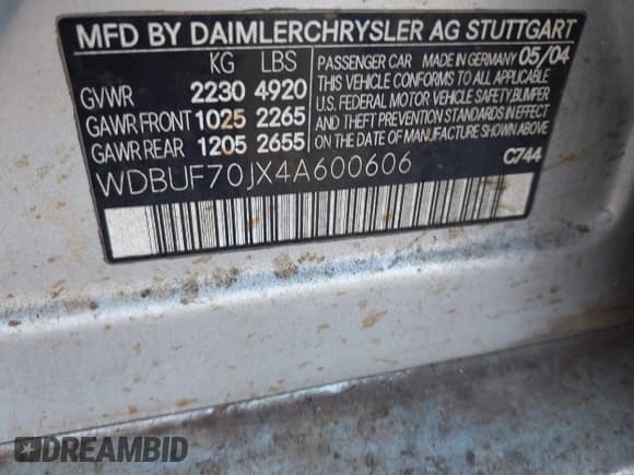 ✅ 2004 Mercedes-Benz E 500 • VIN: WDBUF70JX4A600606 • Lot: 43424068. Wystawiony na IAAI z przebiegiem Nie podano. Bezpłatny archiwum sprzedaży aukcyjnych z USA i szczegółowy raport historii pojazdu na DreamBid. Zdjęcie 9.