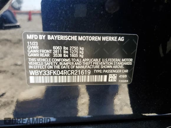 ✅ 2024 BMW i5 eDrive40 • VIN: WBY33FK04RCR21619 • Lot: 71286594. Listed on Copart with 6,270 mi. Free auction sales archive from the USA and detailed vehicle history report at DreamBid. Image 13.