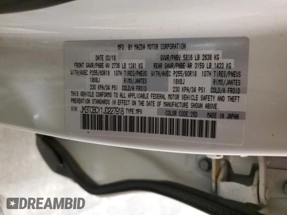 ✅ 2018 Mazda CX-9 Touring • VIN: JM3TCBCY1J0227918 • Lot: 86073565. Wystawiony na Copart z przebiegiem 96 843 mil. Bezpłatny archiwum sprzedaży aukcyjnych z USA i szczegółowy raport historii pojazdu na DreamBid. Zdjęcie 14.