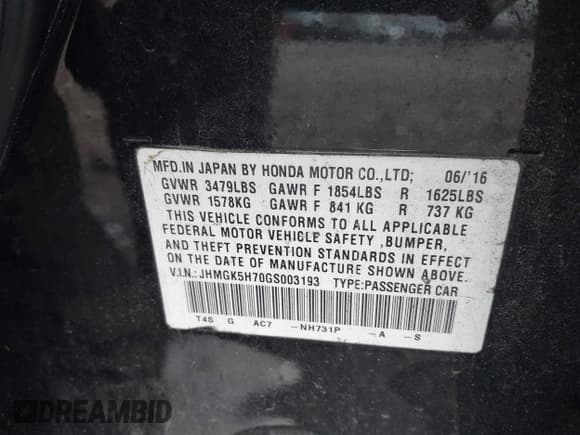 ✅ 2016 Honda Fit EX • VIN: JHMGK5H70GS003193 • Lot: 43756688. Listed on IAAI with 65,350 mi. Free auction sales archive from the USA and detailed vehicle history report at DreamBid. Image 9.