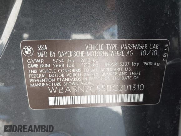 ✅ 2011 BMW 5 Series 535i Gran Turismo • VIN: WBASN2C55BC201310 • Лот: 42712097. Опубликован ранее на IAAI с пробегом 115 296 миль. Бесплатный доступ к архиву аукционных продаж из США и подробный отчёт об истории автомобиля на DreamBid. Изображение 9.