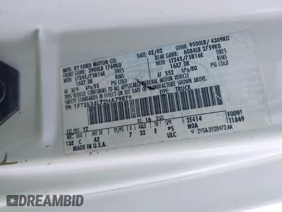 ✅ 2002 Ford Econoline Cargo Commercial • VIN: 1FTSE34L72HA79879 • Lot: 42887771. Listed on IAAI with 303,228 mi. Free auction sales archive from the USA and detailed vehicle history report at DreamBid. Image 9.