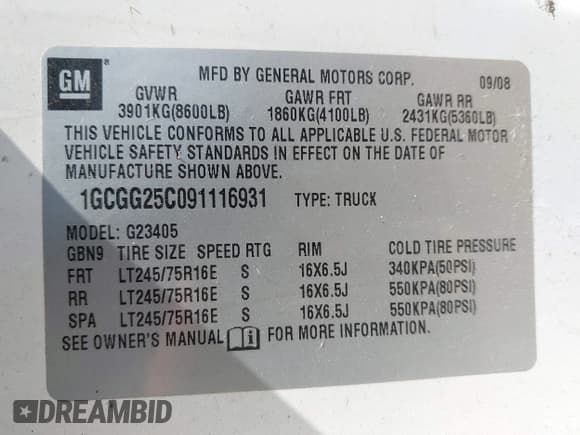 ✅ 2009 Chevrolet Express Cargo • VIN: 1GCGG25C091116931 • Lot: 42735045. Listed on IAAI with 239,597 mi. Free auction sales archive from the USA and detailed vehicle history report at DreamBid. Image 9.