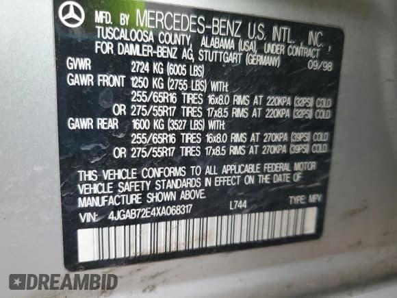 ✅ 1999 Mercedes-Benz M 320/430/500 • VIN: 4JGAB72E4XA068317 • Lot: 62020465. Wystawiony na Copart z przebiegiem 191 872 mil. Bezpłatny archiwum sprzedaży aukcyjnych z USA i szczegółowy raport historii pojazdu na DreamBid. Zdjęcie 13.