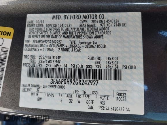 ✅ 2016 Ford Fusion SE • VIN: 3FA6P0H92GR242927 • Lot: 43606912. Listed on IAAI with 109,101 mi. Free auction sales archive from the USA and detailed vehicle history report at DreamBid. Image 9.