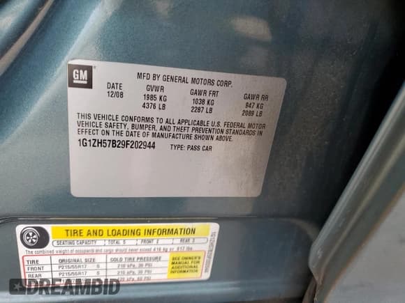 ✅ 2009 Chevrolet Malibu 1LT • VIN: 1G1ZH57B29F202944 • Lot: 60162444. Listed on Copart with 293,043 mi. Free auction sales archive from the USA and detailed vehicle history report at DreamBid. Image 13.