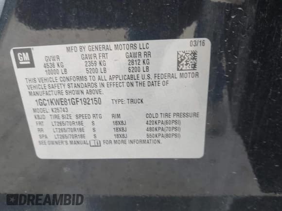 ✅ 2016 Chevrolet Silverado 2500HD LTZ • VIN: 1GC1KWE81GF192150 • Lot: 43063029. Listed on IAAI with 187,523 mi. Free auction sales archive from the USA and detailed vehicle history report at DreamBid. Image 9.