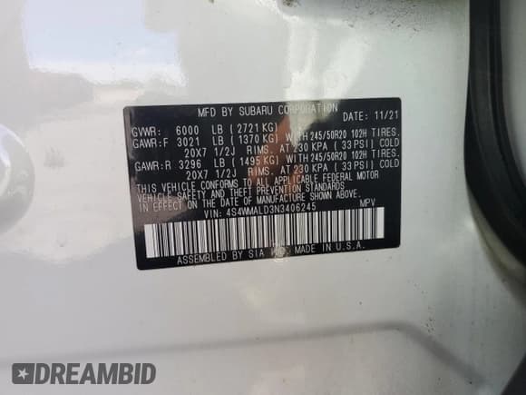 ✅ 2022 Subaru Ascent Limited • VIN: 4S4WMALD3N3406245 • Lot: 71863325. Wystawiony na Copart z przebiegiem Nie podano. Bezpłatny archiwum sprzedaży aukcyjnych z USA i szczegółowy raport historii pojazdu na DreamBid. Zdjęcie 14.