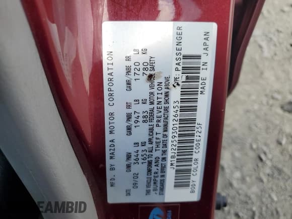 ✅ 2003 Mazda Protege DX • VIN: JM1BJ225930126453 • Лот: 80286785. Опубликован ранее на Copart с пробегом 106 034 миль. Бесплатный доступ к архиву аукционных продаж из США и подробный отчёт об истории автомобиля на DreamBid. Изображение 12.