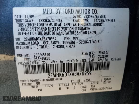 ✅ 2010 Ford Flex Limited • VIN: 2FMHK6DTXABA70959 • Lot: 82718394. Listed on Copart with 67,996 mi. Free auction sales archive from the USA and detailed vehicle history report at DreamBid. Image 14.