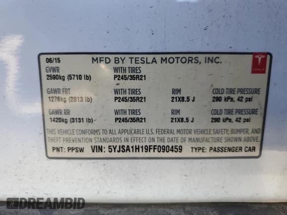 ✅ 2015 Tesla Model S 85 • VIN: 5YJSA1H19FF090459 • Лот: 87196645. Опубликован ранее на Copart с пробегом Не указан. Бесплатный доступ к архиву аукционных продаж из США и подробный отчёт об истории автомобиля на DreamBid. Изображение 12.