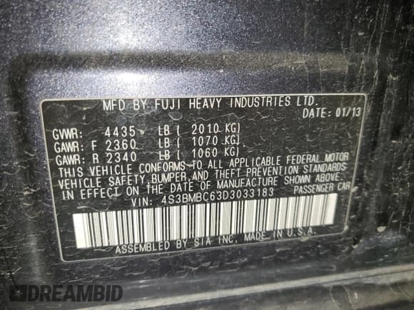 ✅ 2013 Subaru Legacy Premium • VIN: 4S3BMBC63D3033183 • Лот: 87292065. Опубликован ранее на Copart с пробегом 134 634 миль. Бесплатный доступ к архиву аукционных продаж из США и подробный отчёт об истории автомобиля на DreamBid. Изображение 12.