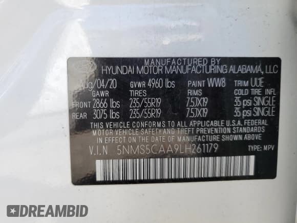 ✅ 2020 Hyundai Santa Fe Limited • VIN: 5NMS5CAA9LH261179 • Lot: 60977274. Wystawiony na Copart z przebiegiem 23 132 mil. Bezpłatny archiwum sprzedaży aukcyjnych z USA i szczegółowy raport historii pojazdu na DreamBid. Zdjęcie 15.
