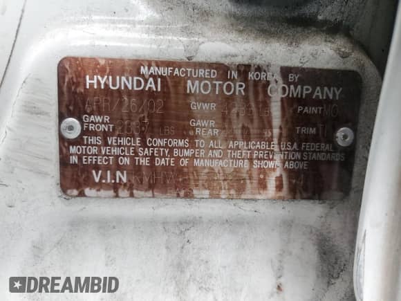 2002 Hyundai Sonata with VIN KMHWF25S02A673104, listed as a Copart auction lot 75429284 with 101,568 mi miles and Salvage title. Bid and sale history available at DreamBid. Image 13.