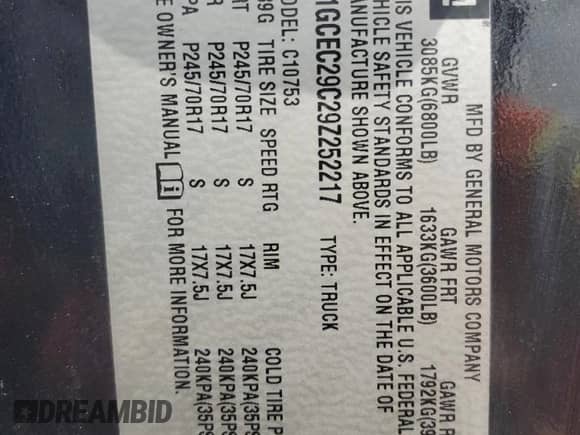 2009 Chevrolet Silverado 1500 LT z VIN 1GCEC29C29Z252217, wystawiony jako Copart lot #67816755 z przebiegiem 195 736 mil mil oraz Szkoda całkowita • Salvage title. Historia ofert i sprzedaży dostępna na DreamBid. Obrazek 12.