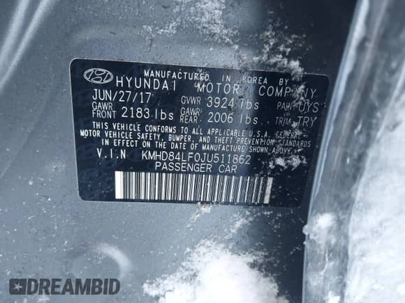 2018 Hyundai Elantra Value Edition with VIN KMHD84LF0JU511862, listed as a IAAI auction lot 41560546 with 121,937 mi miles and . Bid and sale history available at DreamBid. Image 9.