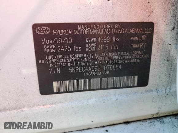 ✅ 2011 Hyundai Sonata SE • VIN: 5NPEC4AC9BH076884 • Lot: 92590295. Listed on Copart with 199,278 mi. Free auction sales archive from the USA and detailed vehicle history report at DreamBid. Image 12.