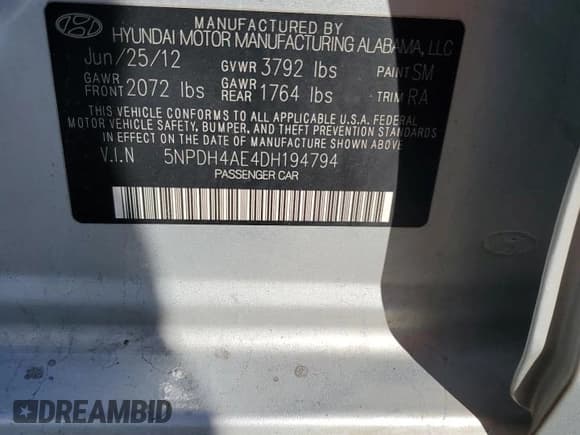 ✅ 2013 Hyundai Elantra GLS • VIN: 5NPDH4AE4DH194794 • Lot: 90623085. Listed on Copart with 188,105 mi. Free auction sales archive from the USA and detailed vehicle history report at DreamBid. Image 12.