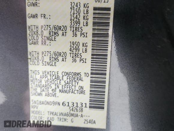 ✅ 2015 Nissan Armada Platinum • VIN: 5N1BA0ND9FN613131 • Лот: 85510215. Опубликован ранее на Copart с пробегом 225 320 миль. Бесплатный доступ к архиву аукционных продаж из США и подробный отчёт об истории автомобиля на DreamBid. Изображение 14.