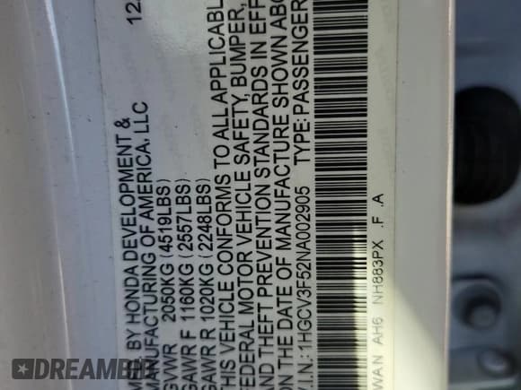 ✅ 2022 Honda Accord EX-L • VIN: 1HGCV3F52NA002905 • Lot: 86303485. Wystawiony na Copart z przebiegiem 81 576 mil. Bezpłatny archiwum sprzedaży aukcyjnych z USA i szczegółowy raport historii pojazdu na DreamBid. Zdjęcie 12.