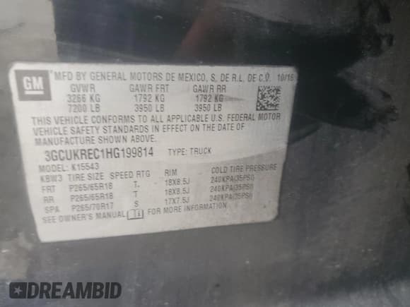 ✅ 2017 Chevrolet Silverado 1500 LT • VIN: 3GCUKREC1HG199814 • Лот: 71419184. Опубликован ранее на Copart с пробегом Не указан. Бесплатный доступ к архиву аукционных продаж из США и подробный отчёт об истории автомобиля на DreamBid. Изображение 13.