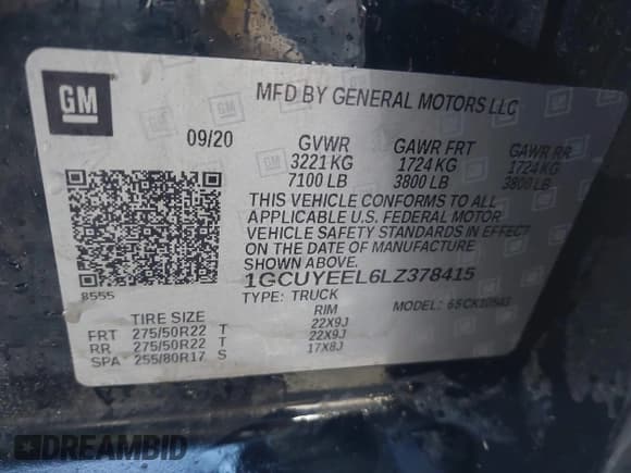 ✅ 2020 Chevrolet Silverado 1500 RST • VIN: 1GCUYEEL6LZ378415 • Lot: 42072922. Wystawiony na IAAI z przebiegiem 34 932 mil. Bezpłatny archiwum sprzedaży aukcyjnych z USA i szczegółowy raport historii pojazdu na DreamBid. Zdjęcie 9.