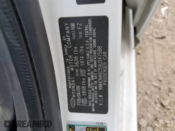 2009 Hyundai Accent Auto GLS с VIN KMHCN46C59U347588, выставлен на аукционе Copart как лот 70187584 с пробегом 74 494 миль миль и Списание • Salvage title. История ставок и продаж доступна на DreamBid. Изображение 12.