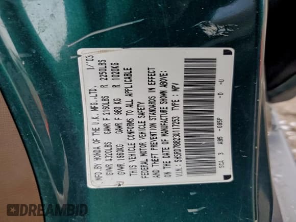 ✅ 2003 Honda CR-V EX • VIN: SHSRD78823U117253 • Лот: 95964535. Опубликован ранее на Copart с пробегом 266 514 миль. Бесплатный доступ к архиву аукционных продаж из США и подробный отчёт об истории автомобиля на DreamBid. Изображение 13.