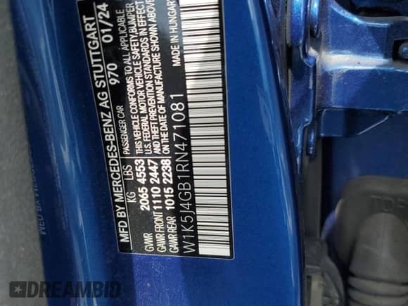 2024 Mercedes-Benz CLA 250 с VIN W1K5J4GB1RN471081, выставлен на аукционе Copart как лот 68172935 с пробегом Не указан миль и Списание • Salvage title. История ставок и продаж доступна на DreamBid. Изображение 12.