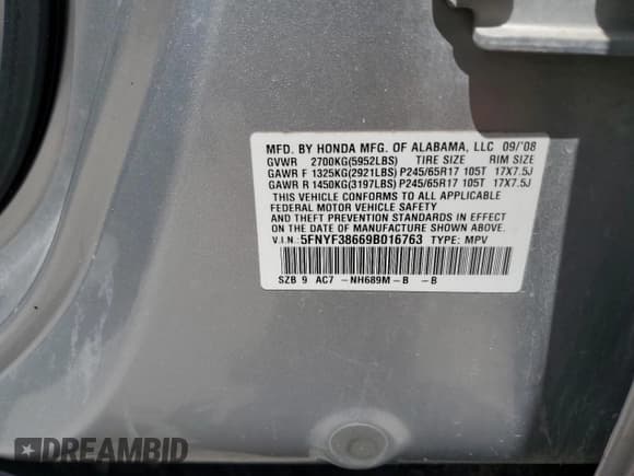 ✅ 2009 Honda Pilot EX-L • VIN: 5FNYF38669B016763 • Лот: 62843655. Опубликован ранее на Copart с пробегом 205 123 миль. Бесплатный доступ к архиву аукционных продаж из США и подробный отчёт об истории автомобиля на DreamBid. Изображение 13.