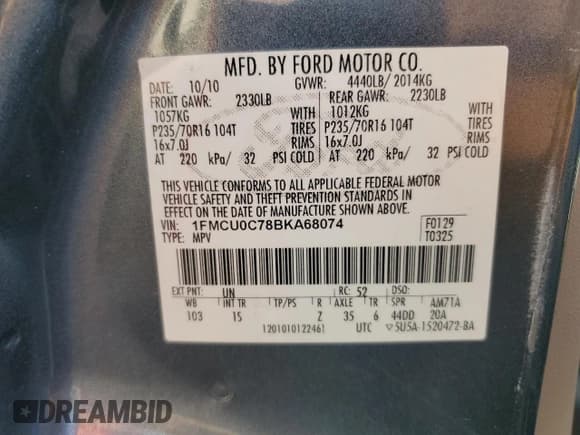 ✅ 2011 Ford Escape XLS • VIN: 1FMCU0C78BKA68074 • Лот: 93735735. Опубликован ранее на Copart с пробегом Не указан. Бесплатный доступ к архиву аукционных продаж из США и подробный отчёт об истории автомобиля на DreamBid. Изображение 12.