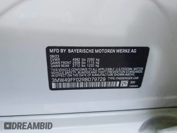 ✅ 2024 BMW 3 Series M340i xDrive • VIN: 3MW49FF02R8D79729 • Lot: 41923780. Listed on IAAI with 10,208 mi. Free auction sales archive from the USA and detailed vehicle history report at DreamBid. Image 9.