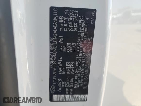 ✅ 2025 Hyundai Santa Fe Calligraphy • VIN: 5NMP5DGL9SH069490 • Lot: 81109945. Listed on Copart with 2,455 mi. Free auction sales archive from the USA and detailed vehicle history report at DreamBid. Image 14.