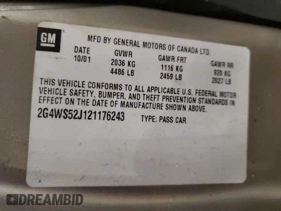 ✅ 2002 Buick Century Custom • VIN: 2G4WS52J121176243 • Lot: 90404095. Wystawiony na Copart z przebiegiem 100 384 mil. Bezpłatny archiwum sprzedaży aukcyjnych z USA i szczegółowy raport historii pojazdu na DreamBid. Zdjęcie 12.