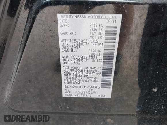 ✅ 2014 Nissan Pathfinder S • VIN: 5N1AR2MN4EC679445 • Lot: 41893251. Listed on IAAI with 189,848 mi. Free auction sales archive from the USA and detailed vehicle history report at DreamBid. Image 9.