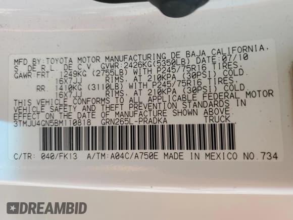 ✅ 2011 Toyota Tacoma PreRunner • VIN: 3TMJU4GN5BM110818 • Lot: 81706355. Listed on Copart with 217,883 mi. Free auction sales archive from the USA and detailed vehicle history report at DreamBid. Image 12.