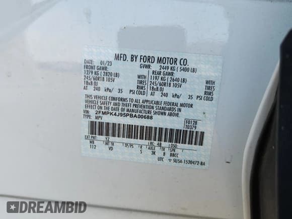 ✅ 2023 Ford Edge SEL • VIN: 2FMPK4J95PBA00688 • Lot: 81241655. Listed on Copart with 5,289 mi. Free auction sales archive from the USA and detailed vehicle history report at DreamBid. Image 14.