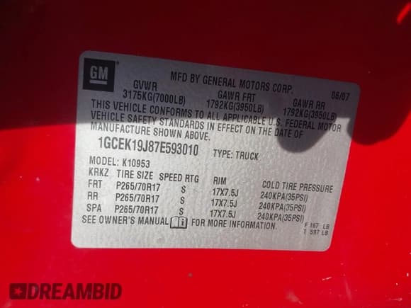 ✅ 2007 Chevrolet Silverado 1500 2LT • VIN: 1GCEK19J87E593010 • Lot: 43549635. Listed on IAAI with 74,055 mi. Free auction sales archive from the USA and detailed vehicle history report at DreamBid. Image 9.