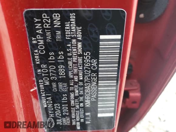 ✅ 2023 Hyundai Venue SEL • VIN: KMHRC8A37PU276955 • Lot: 86982684. Listed on Copart with 21,150 mi. Free auction sales archive from the USA and detailed vehicle history report at DreamBid. Image 15.