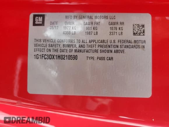 ✅ 2017 Chevrolet Camaro • VIN: 1G1FC3DX1H0210590 • Lot: 80311135. Wystawiony na Copart z przebiegiem 71 705 mil. Bezpłatny archiwum sprzedaży aukcyjnych z USA i szczegółowy raport historii pojazdu na DreamBid. Zdjęcie 12.