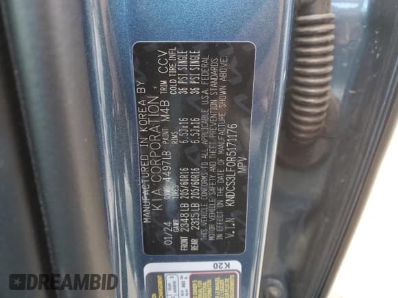 ✅ 2024 Kia Niro EX • VIN: KNDCS3LF0R5171176 • Lot: 85238554. Listed on Copart with 21,174 mi. Free auction sales archive from the USA and detailed vehicle history report at DreamBid. Image 13.