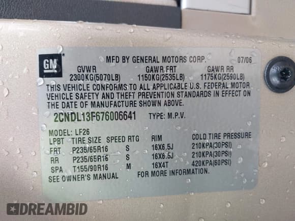 ✅ 2007 Chevrolet Equinox LS • VIN: 2CNDL13F676006641 • Лот: 42437057. Опубликован ранее на IAAI с пробегом 157 568 миль. Бесплатный доступ к архиву аукционных продаж из США и подробный отчёт об истории автомобиля на DreamBid. Изображение 9.