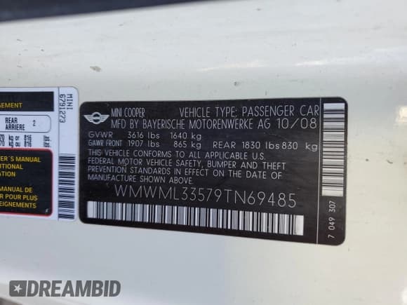 ✅ 2009 MINI Clubman • VIN: WMWML33579TN69485 • Лот: 86173365. Опубликован ранее на Copart с пробегом 190 885 миль. Бесплатный доступ к архиву аукционных продаж из США и подробный отчёт об истории автомобиля на DreamBid. Изображение 12.